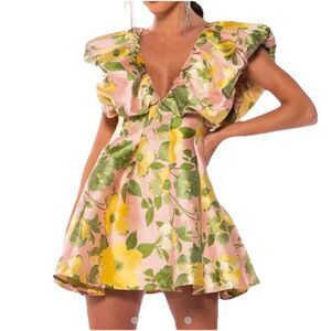 AKIRA Floral Mini Dress - Pink and Yellow